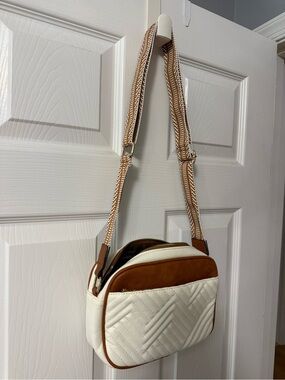 SHEIN Cream and Brown Quilted Crossbody Shoulder Bag